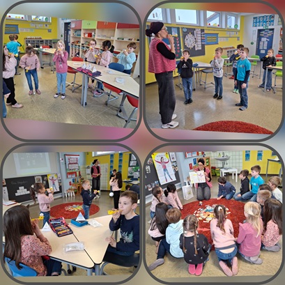 Klaro besucht die Erstklässler